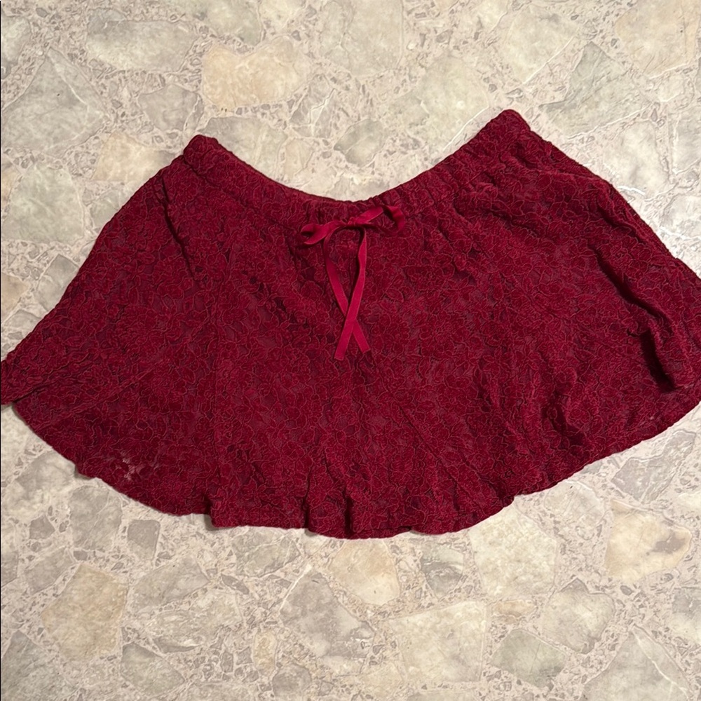 NWT AERIE Skirt - Deep Red Lacey Skater Circle Mini Skirt